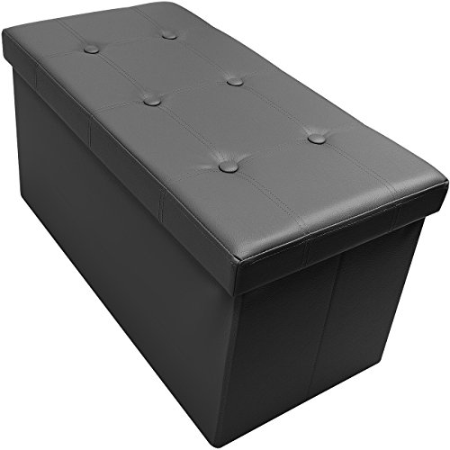 Sorbus Storage Bench Chest – Collapsible/Folding Bench Ottoman with Cover – Perfect Hope Chest, Pouffe Ottoman, Coffee Table, Seat, Foot Rest, and More – Contemporary Faux Leather (Black)