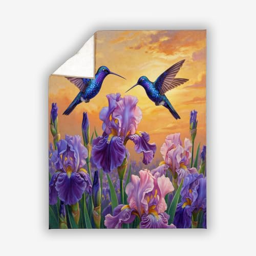 Couverture colibri 150x200cm en microfibre plaid polaire fleurs oiseaux MXX 1-3