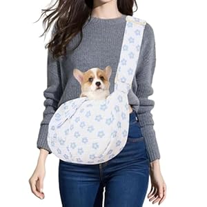 Dog Slings for Small Dogs,Small Dog Carrier Sling,Adjustable Strap Hand Free Dog Carrier Cat Sling for Outdoor Traveling Subway (Blue Flower)