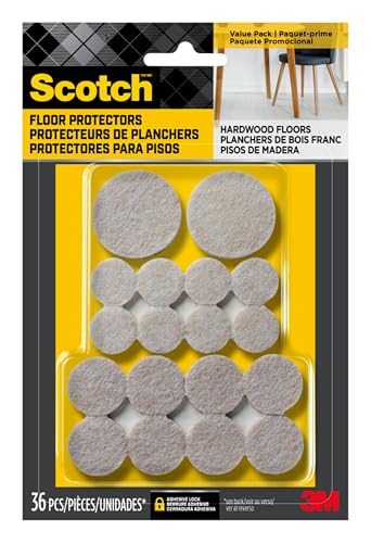 Scotch Felt Pads, Felt Furniture Pads for Protecting Hardwood Floors, Beige, Multi-Pack, 16-3/4 in., 16-1 in., 4-1.5 in., Round, 36 Pads Total