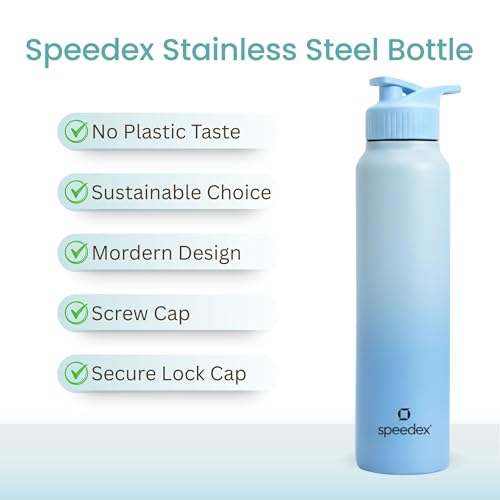 Image of Speedex Stainless Steel Metal Water Bottle 1 Ltr 1000 ml, BIS Approved, Leak Proof Sipper Cap Bottle for Office, School, Gym, Travel, Daily Use for Men, Women, Kids, Adults, Dual Blue, Set of 3
