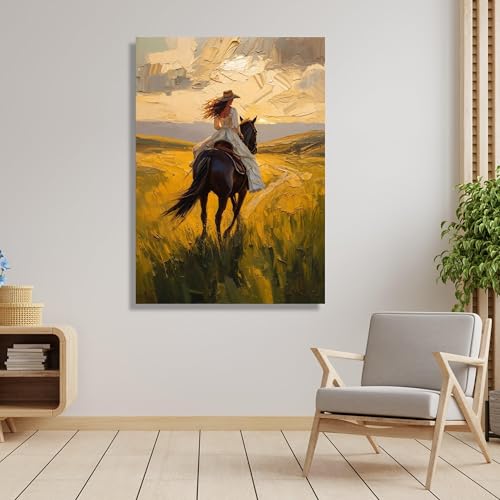 Affiche imprimée femme à cheval pour habiller un mur vide