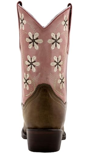 Girls Pink Floral Youth Brown Leather Cowgirl Boots Snip Toe4