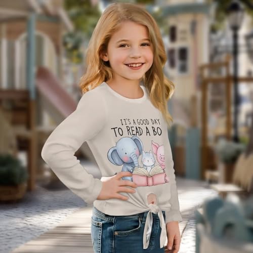Girls Crewneck Long Sleeve Shirts Casual Fall Sweatshirts Tie Front Knot Blouse Teens Top for Kids 5-12 Years4