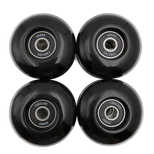 Skateboard Wheels, 52mm 95a, Set of 4 with Bearings (Black)