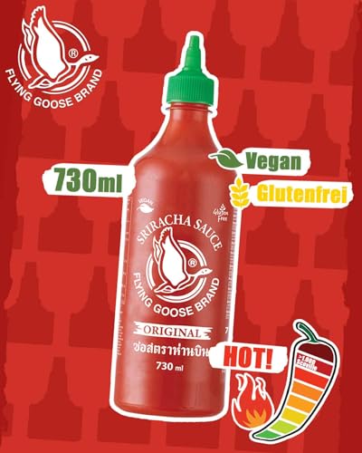 FLYING GOOSE Sriracha Chilisauce, das Original, scharf, grüne Kappe, scharfe Würzsauce aus Thailand, vegan, glutenfrei, 1 x 730 ml