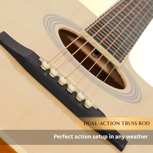 Image of VAULT EA20 Basswood Guitar Kit With Learn To Play E-Book, Bag, Strings, Straps, Picks, String Winder & Polishing Cloth - 40 Inch Cutaway Acoustic Guitar - Natural