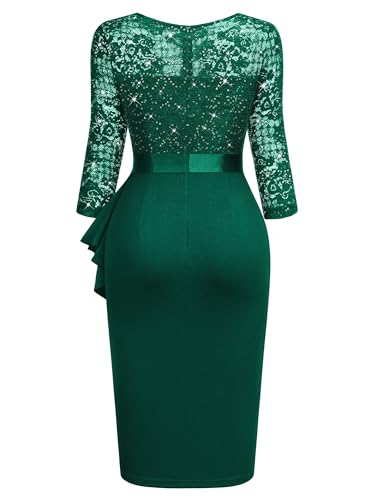 Image of Miusol Women's Retro V Neck Floral Lace Ruffle Style Cocktail Party Dress