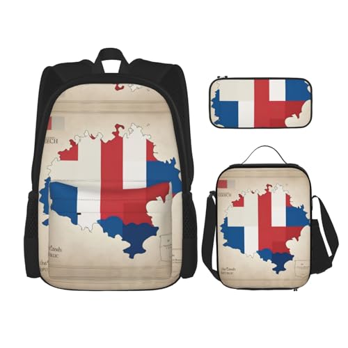 Czech Republic Mosaic Flag Map Print 3 Piece Set Backpack, Lunch Bag, Pencil Case, Cute Sturdy For College And Travel