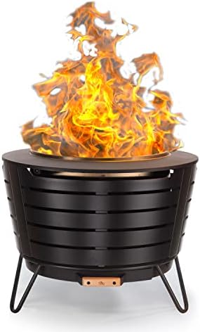 TIKI Brand Smokeless Patio Fire Pit, Wood Burning Outdoor Fire Pit - Includes Wood Pack, Modern Design with Removable Ash Pan, 24.75 x 24.75 x 18.75 inches, Black