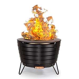 TIKI Brand Smokeless 24.75 in. Patio Fire Pit, Wood Burning Outdoor Fire Pit - Includes Wood Pack, Modern Design with Removable Ash Pan and Weather Resistant Cover, Black
