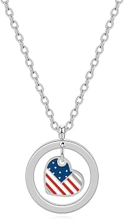 BLEUM CADE American Flag Pendant Necklace For Women, Stainless Steel With Heart Charm