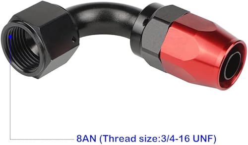 Miniatura 3 de YOUAISA 8AN Adaptador de tubo de aceite giratorio de 90 grados para manguera de línea de combustible CPE trenzada, negro y rojo