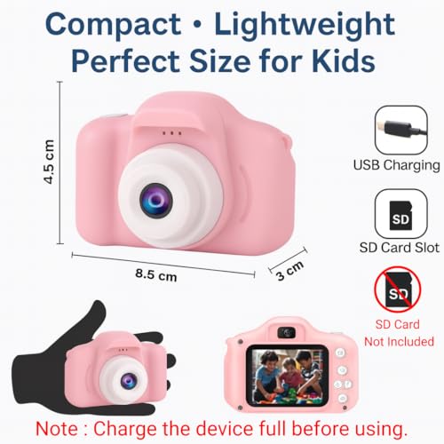 Image of Kids Digital Camera for Photos & Videos | Mini Camera Toy with 2-Inch Screen & USB Rechargeable | Fun & Educational Gift for Boys & Girls Age 3-15 | Easy to Use for Kids (Pink)