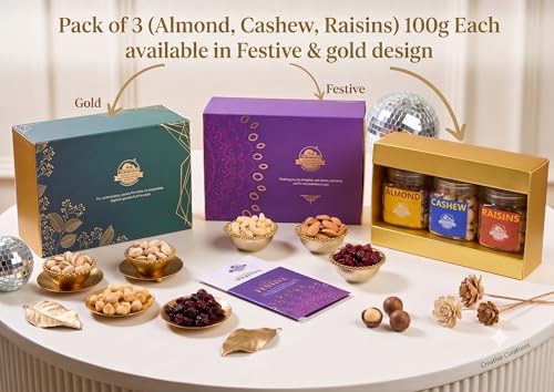 Image of Nature's Blend Essential Dry Fruits Selected Gift Set | Festive New| Badam Kaju Kishmish | Pack of 3 x 300g Jars | Healthy Gifting for all occassion | Almond, Cashew, Raisins | Perfect Corporate & Festive Dry Fruit Gift Hampers | Perfect Corporate Gift Hamper
