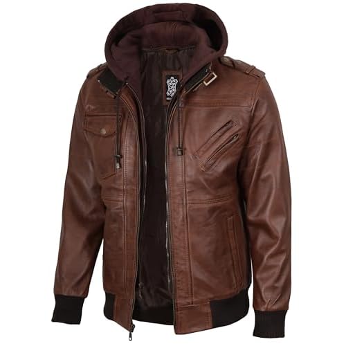 Blingsoul Mens Hooded Leather Jacket with Removable Panama | Ubuy