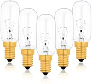 Caldarax 5 Pack 40W E14 Cooker Hood Bulb, Dimmable T25 Incandescent Bulbs, Warm White 2700K, 350lm, AC 220V-240V, Small Edison Screw Bulbs, for Extractor Fan, Sewing Machine, Refrigerator