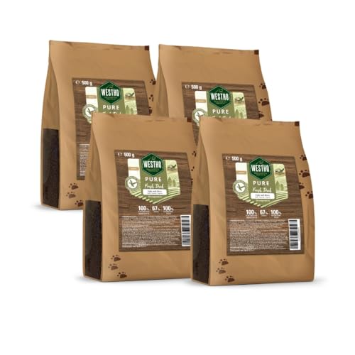 WESTHO Pure Ente & Reis 4 x 500g Hundefutter | Premium Trockenfutter für Hunde | Hundetrockenfutter mit hohem Fleischgehalt | Getreidefrei | Alle Rassen & Altersgruppen