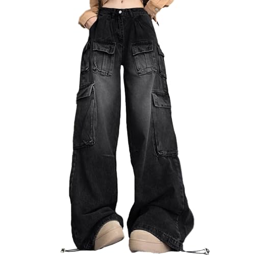 Retro Daily Jeans American high Street y2k Trendy Black Straight Leg Cargo Pants Suitable for Both Men and Women