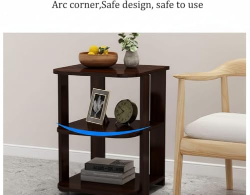 Image of FireBees Wooden Side Table for Bedroom & Living Room | Modern Bedside Table /Bed Side Table with 3-Tier Storage Shelves | Compact Nightstand, Small End Table & Sofa Side Stand for Home (Brown)