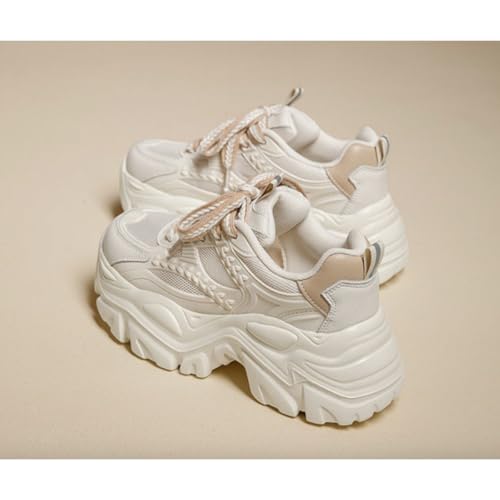 Women's Ultra Chunky Platform Sneakers - Fashion Dad Shoes with Wave Sole - Trendy Thick Soled Running Walking Shoes Cream/Beige4