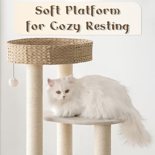 KAMABOKO Modern Cat Tree, Cat Trees for Indoor Cats w/Natural Sisal Scratching Posts, Hand-Woven Condo & Top Perch, 39" Tall Cat-Tree for Kittens Climb Play & Rest by KAMABOKO - Image 2