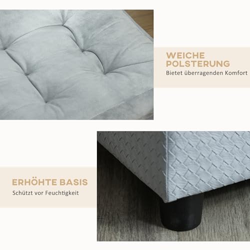 PawHut Hundesofa Hundebett Hundecouch aus Plüsch mit Lagerraum, Rückenlehne, Kissen Katzensofa für kleine Hunde 76 x 45 x 43 cm Hellgrau