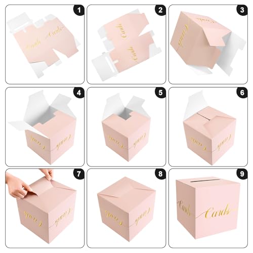 Image of Light Pink Card Box for Party, Box for Cards with Gold Foil Embossed Design 9 x 9 x 9 Inch Card Box for Wedding Reception Birthday Bridal Baby Shower Raffle