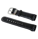 Brazalete:: Cuero Correa piel negra pespunte blanco Swatch Dark Emir AYNS407 Irony Nabab 21mm