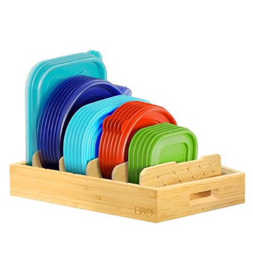 Volenx Deckelhalter, Bambus Topfdeckelhalter, Deckel Organizer Küche mit 5...