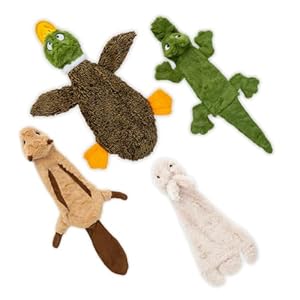 Best Pet Supplies 2-in-1 Stuffless Squeaky Dog Toys with Soft, Durable Fabric for Small, Medium, and Large Pets, No Stuffing for Indoor Play, Supports Active Biting and Play – 4 Figures, Small
