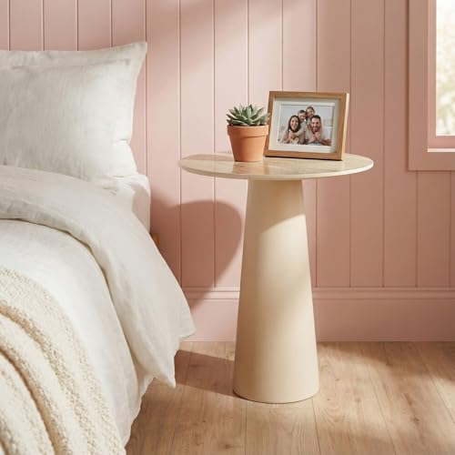 Image of Wakefit Marble Finish Side Table | End Table for Living Room & Bedroom | Ceramic Round Top with Metal Frame Corner Table | Contemproary Style | Modern Space Saving Decor | Multipurpose Nightstand