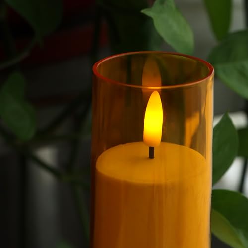 Image of CANDLE CHOICE Indoor Outdoor Flameless Candles with Timer Waterproof Realistic Flickering Battery Operated Pillar LED Lights with Acrylic Shell Wedding Party Christmas Decorations 6 Pack 2 inchx6 inch Gold