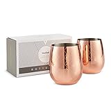 VonShef Stemless Wine Glasses, Etched Copper Stainless Steel, Set of 2