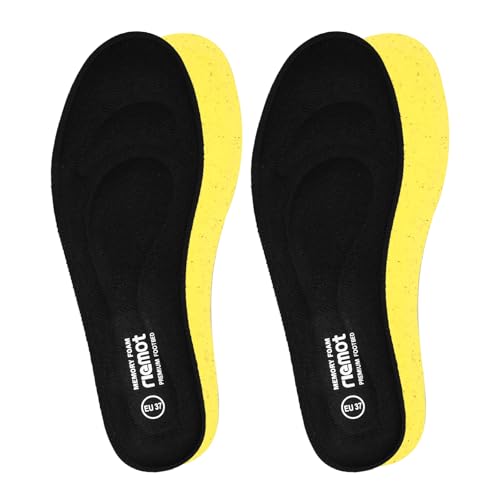 riemot 2 Pairs Memory Foam Insoles for Men Replacement Shoe Inserts for Work Boot,Sneaker,Comfort Cushion Shoe Insoles,Breathable Inner Soles Shock Absorbing for Foot Pain Relief Black US11/ EU44