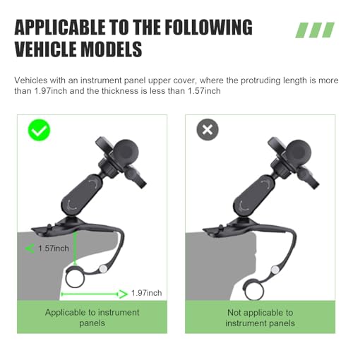 Hugwits Car Phone Holder, 360 Degree Rotation Clip-on Dashboard Phone Holder, Multifunctional Mobile Phone Mount for Sun Visor & Rearview Mirror, Universal for 4-7 Inches Smartphones (Black) - image 6