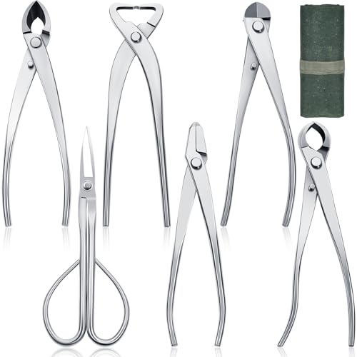 Nuogo 6 Piece Bonsai Tool Set with Roll Bag 8 Inch Heavy Duty Gardening Pruning and Care Kit Concave...