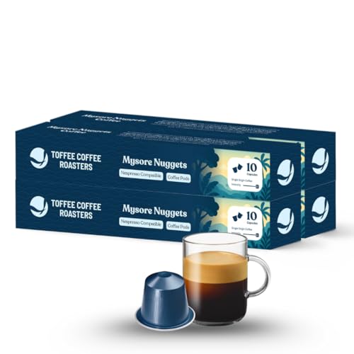 Image of Toffee Coffee Roasters |Mysore Nuggets Coffee Pods | Pack of 4 (10 Capsules)| Nespresso Compatible | AAA Speciality Grade | Notes: Nutty & Dark Chocolaty | Roast: Dark|