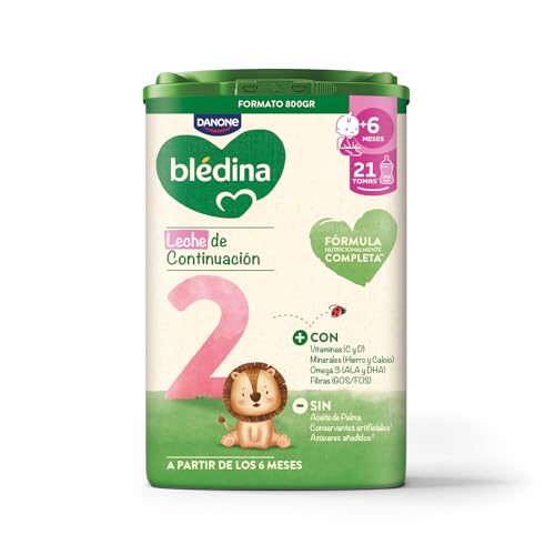 Blédina 2, Leche de Continuación para Bebé, Fórmula Completa con Vitaminas, Minerales, Omega 3 y Fibras. Sin Aceite de Palma, Ni Conservantes Artificiales Ni Azúcares Añadidos. Desde los 6 Meses, 800g