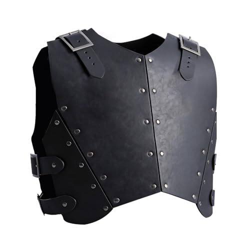 bcehyaa Medieval Knight Leather Chest Armor Adjustable Viking Faux Leather Shoulder Armor Archer Vest Armour for Cosplay (Black-A)