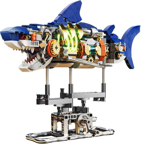 Image of SKY LINE OCEAN Mechanical Shark Building Blocks Set (687+ PCS) | Complex for Ages 14+ | Rotatable Sea Animal Model with Display Stand | STEM Construction Toy | 5 Year Structural Warranty