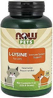 NOW Pet Health, L-Lysine Supplement, Powder, Formulated for Cats, NASC Certified, 8-Ounce