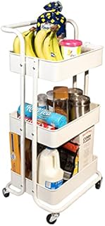 Kitchen Storage Carts Multi-Purpose 3 Tier Storage Organizer Trolley with Handles Utility Cart with Lock Wheels Serving Trolley for Home Office Kitchen Bathroom