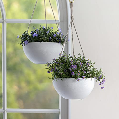 White Hanging Planter Basket - 10 Inch Indoor Outdoor Flower Pots, Plant Containers With Drainage Hole, Plant Pot For Hanging Plants, Pack 2 #TOP3