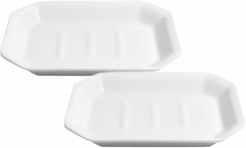 Sizikato Jabonera de porcelana blanca para baño, bandeja de joyería con soporte de jabón de 4.5 pulgadas