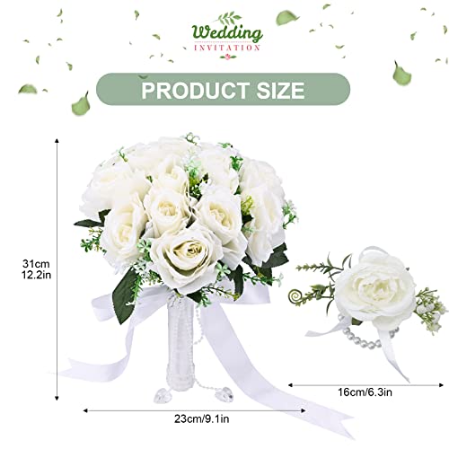 Ramo de flores artificiales para bodas románticas de estilo coreano y pulsera de novia blanca 3