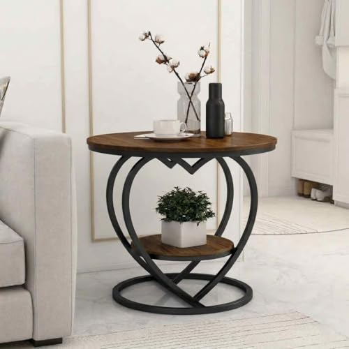 Image of Coffee Table for Living Room,Modern Corner Sofa Side Bedside Tables Snack End Table for Bedroom,Brown Table Top with Black Metal Frame