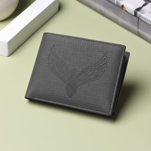 Image of VEMILIO Vegan Leather Wallet for Men | Eagle Print Embossed Premium Bifold Wallet | 3 Card Slots | 2 Cash Compartments | 1 Coin Pocket & 2 Secret Slots | Stylish, Durable & Gift for Men (Eagle, Black)