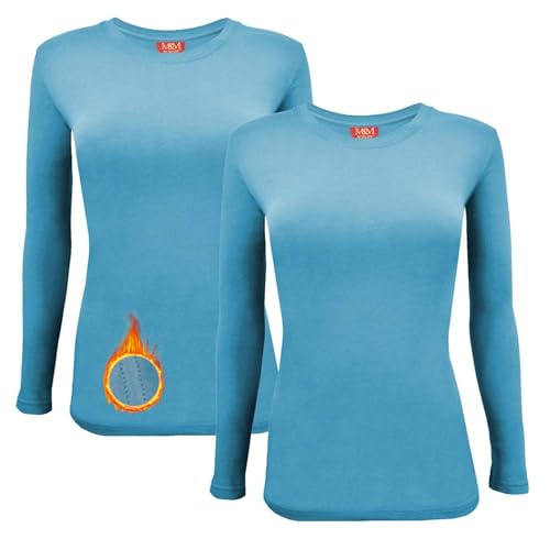 M&M SCRUBS Women's Under Scrub Tee Crew Neck Long Sleeve T-Shirt 2 - Pack (Teal, Medium)
