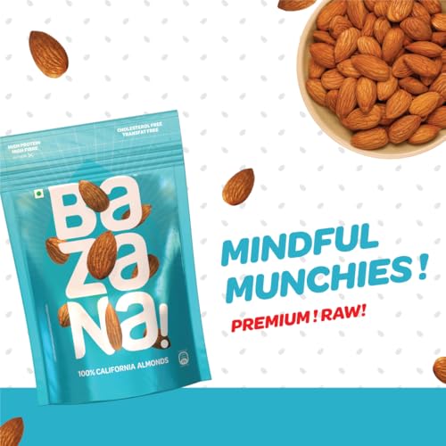 Image of Bazana Premium Californian Almonds /Badam, 200g | Rich in Protein, Fiber & Vitamin E | Healthy Nuts & Dry Fruits Snack for Daily Nutrition